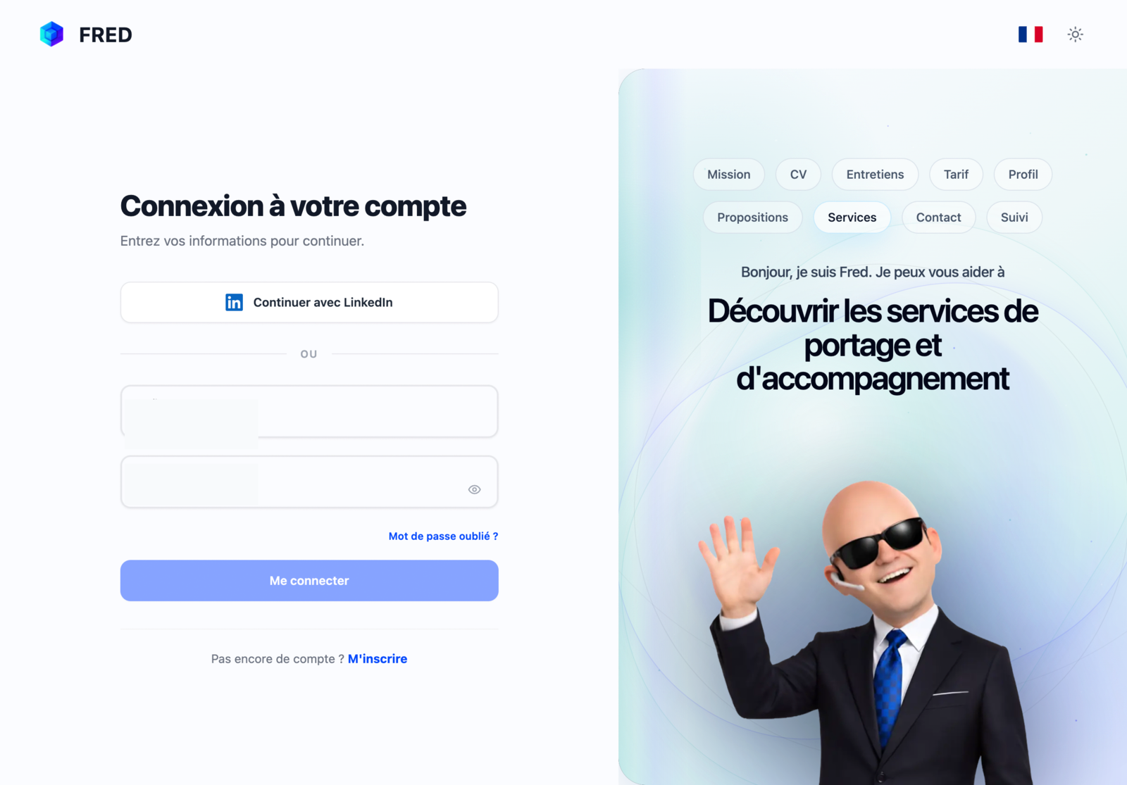 Fred sign-in screen